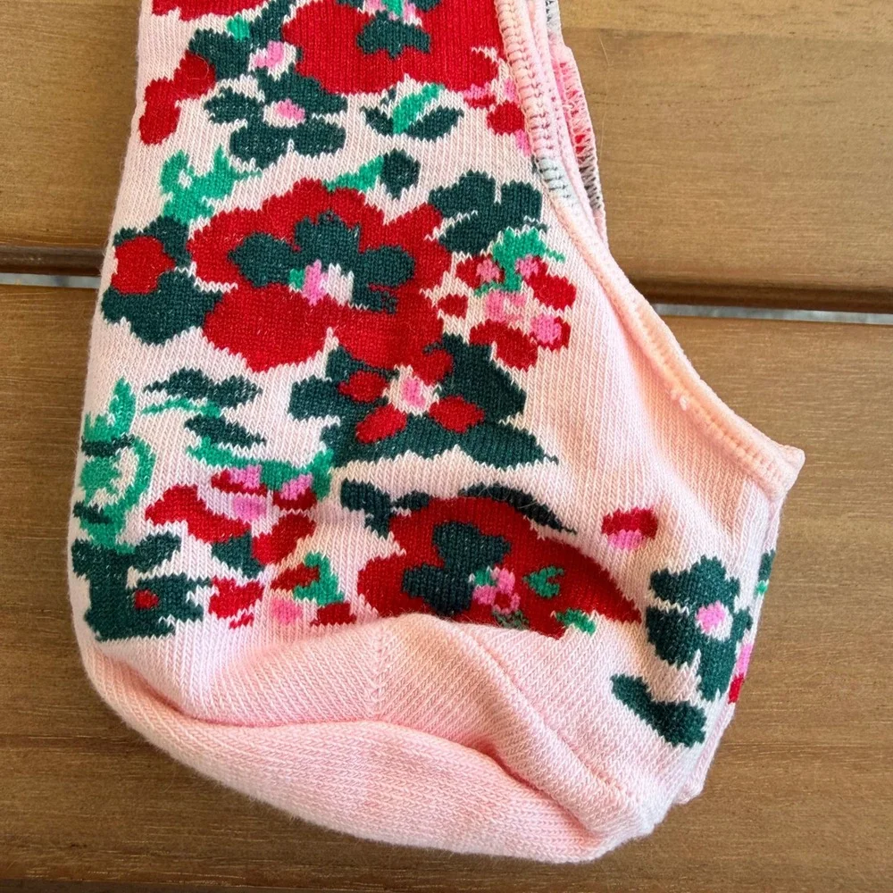 J.Crew Womens Sock Set 2 Pair Pink Floral No-Show & Gnome Ankle‎ Socks One Size